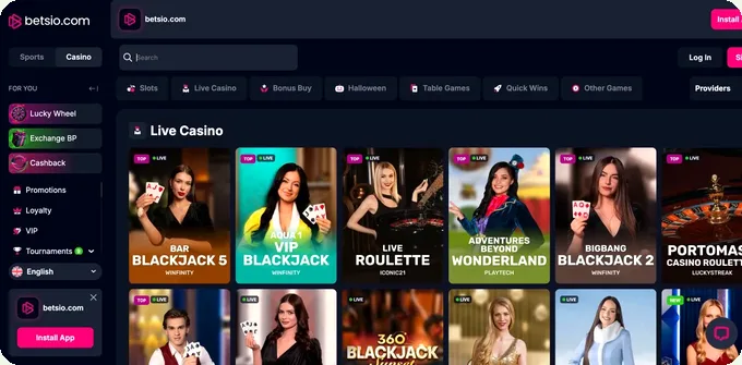 Betsio - Live-Bereich